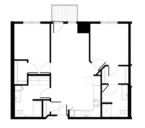 Floor plan for 2 beds, 2 baths, 1038 sqft